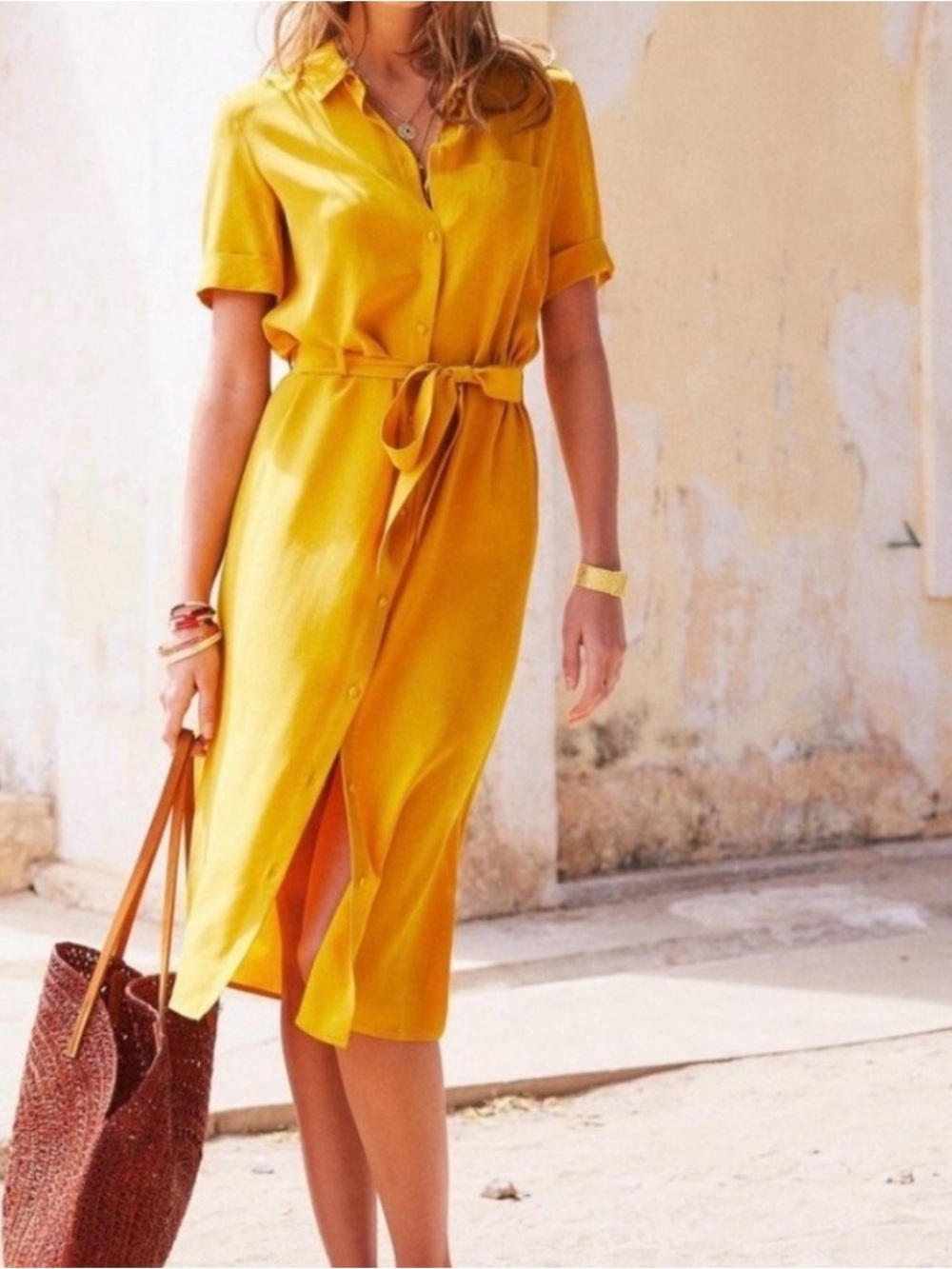 RARE Sezane silk Lexia dress in saffron